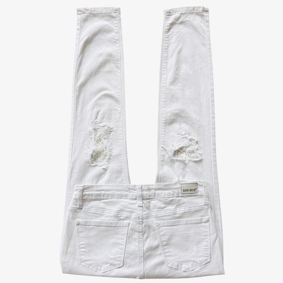 Judy Blue White Skinny Fit Jeans S Sz 7 / 28 Lace Patches Stretch Distressed - Picture 12 of 16